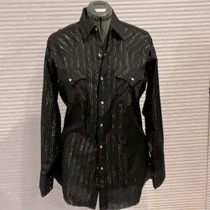 Ely Cattleman Women’s shirt.  Size M. Black w/gold & silver threading.